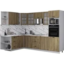 Готовая кухня Интерлиния Мила Деко 1.88x2.8 LV (дуб вотан/дуб вотан/белый гранит)