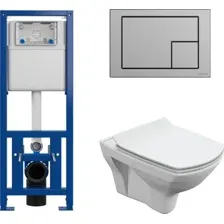 Унитаз подвесной Cersanit Carina New Clean On с инстал. Link Pro (с кнопкой Corner 64107 хром матовый)