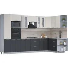 Готовая кухня Интерлиния Мила 1.68x3.4 правая (персидский жемчуг/антрацит/травертин серый)
