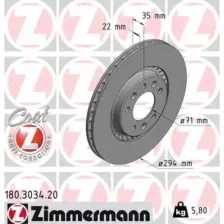 Тормозной диск ZIMMERMANN 180.3034.20 вентилируемый , задняя ось