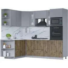 Готовая кухня Интерлиния Мила 1.68x2.4 левая (серебро/дуб веллингтон/белый гранит)