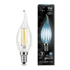 Лампа Gauss Filament Свеча на ветру 9W 710lm 4100К Е14 LED 1/10/50