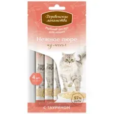 Деревенские лакомства для кошек, нежное пюре из лосося, 4х10 г