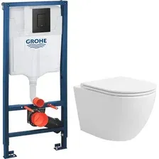 Унитаз подвесной Lauter Vortex 2110830 + GROHE Solido 38811KF0 с кнопкой (прямоугольная, черный)