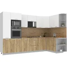 Готовая кухня Интерлиния Мила Лайт 1.68x3.2 правая (белый платинум/дуб золотой/дуб бунратти)