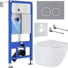 Унитаз подвесной Roxen Antares 530185-01 в комплекте с инсталляцией StounFix Dual Fresh 6 в 1 966332 (кнопка: серый бетон)