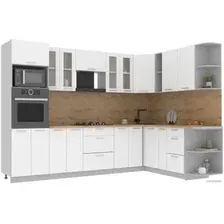 Готовая кухня Интерлиния Мила 1.88x3.0 правая (белый платинум/белый платинум/дуб бунратти)