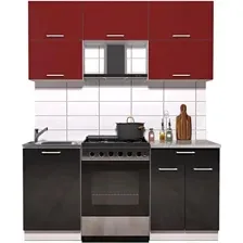 Готовая кухня Интерлиния Мила Gloss 60-17 (бордовый/черный глянец)