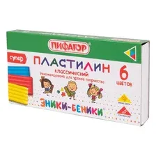 Пластилин классический ПИФАГОР "ЭНИКИ-БЕНИКИ СУПЕР", 6 цветов, 120 г, стек, 106428 2шт
