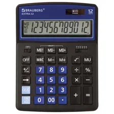 Калькулятор настольный BRAUBERG EXTRA-12-BKBU (206x155 мм), 12 разрядов, двойное питание, ЧЕРНО-СИНИЙ