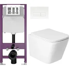 Унитаз подвесной Saniteco KW-9004W + Triton Pro EVO815N (с кнопкой белый, матовый)