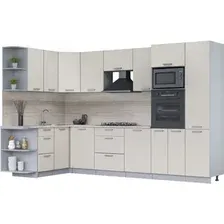 Готовая кухня Интерлиния Мила Лайт 1.68x3.2 левая (персидский жемчуг/персид. жемчуг/травертин серый)