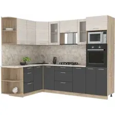 Готовая кухня Интерлиния Мила 1.68x2.6 левая (вудлайн кремовый-антрацит-малага)