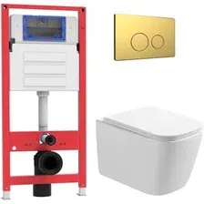 Унитаз подвесной Oliveeka OL-MQ-003 + OL-1216 + OL-R22-BG (матовое золото)
