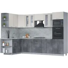 Готовая кухня Интерлиния Мила 1.68x3.0 правая (персидский жемчуг/бетон портленд/серый каспий)