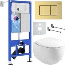 Унитаз подвесной Roxen Egg в комплекте с инсталляцией StounFix Dual Fresh 6 в 1 968475 (кнопка: брашированное золото)