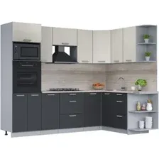 Готовая кухня Интерлиния Мила Лайт 1.68x2.6 правая (персидский жемчуг/антрацит/травертин серый)