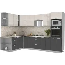 Готовая кухня Интерлиния Мила Лайт 1.88x3.0 левая (вудлайн кремовый/антрацит/малага)