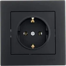 Розетка с рамкой Lezard Vesna 742-4288-122B с заземлением + 742-4200-146 (черный бархат/черный бархат)