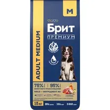 Сухой корм для собак Брит Premium Dog Adult Medium с индейкой и телятиной / 5063185 (15кг)
