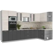Готовая кухня Интерлиния Мила 1.68x3.4 правая (вудлайн кремовый/антрацит/бискайская сосна)