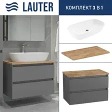 Lauter Тумба под умывальник Mia 80 + 21393-70 (графит + столешница из цельного дуба Mia 80)