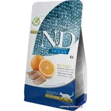 Сухой корм для кошек Farmina N&D Grain Free Ocean Herring & Orange Adult Neutered (Океанская сельдь и апельсин) 1.5 кг
