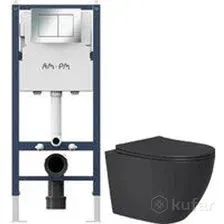 Унитаз подвесной Lauter Augsburg 21109EC + I012709 + I090251 (черный матовый с кнопкой смыва хром глянцевый)