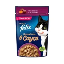 Влажный корм для кошек FELIX Sensations в соусе утка с морковью пауч 75 г (8445290149121)