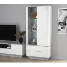 Шкаф-витрина Интерлиния Quartz QZ-ШК1 (белый платинум/бетон)