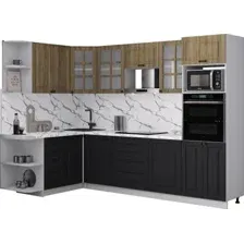 Готовая кухня Интерлиния Мила Деко 1.68x2.8 LV (черный/дуб вотан/белый гранит)