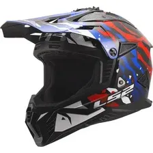 Мотошлем LS2 MX708 Fast II Grotesk (XXL, белый/синий/красный)