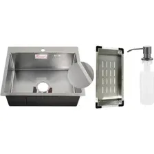 Кухонная мойка Schtoff Best Decor Silver 5550 + коландер металл K-1 BLACK + дозатор SD-1 GREY