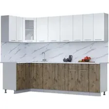 Готовая кухня Интерлиния Мила 12x27 (белый платинум-дуб веллингтон-белый гранит)