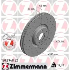 Тормозной диск ZIMMERMANN 150.2948.52 вентилируемый, перфорированный , передняя ось справа