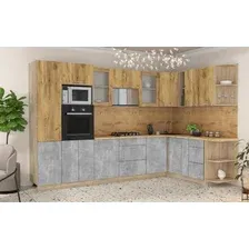 Готовая кухня Интерлиния Мила 1.88x3.2 правая (дуб золотой/бетон/дуб бунратти)