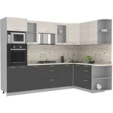 Готовая кухня Интерлиния Мила 1.68x2.8 правая (вудлайн кремовый/антрацит/бискайская сосна)
