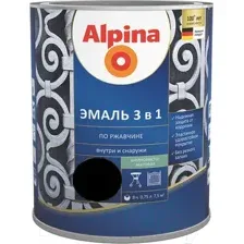 Эмаль Alpina По ржавчине 3 в 1 RAL9005 (750мл, шелковисто-матовый черный)