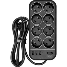 Сетевой фильтр Powercom SP-08 USB03AB (1.8 м, 8 розеток, черный)