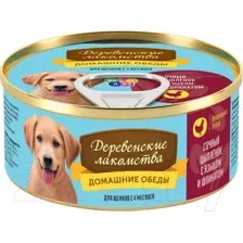 Влажный корм для собак Деревенские лакомства Домашние обеды сочный цыпленок с языком и шпинатом (100г)