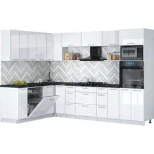 Готовая кухня Интерлиния Мила Gloss 1.896х2.98-2 (белый глянец/белый глянец/кастилло темный)
