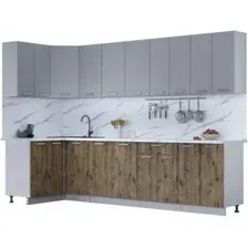 Готовая кухня Интерлиния Мила Лайт 1.2x3.0 (серебро/дуб веллингтон/белый гранит)
