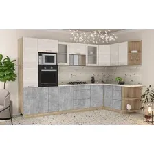 Готовая кухня Интерлиния Мила 1.68x3.2 правая (вудлайн кремовый/бетон/бискайская сосна)
