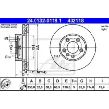 Тормозной диск ATE 24.0132-0118.1 вентилируемый , передняя ось справа