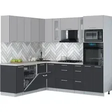 Готовая кухня Интерлиния Мила Gloss 1.896х2.38 (пепел/грей/травертин серый)