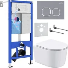 Унитаз подвесной Roxen Simple Compact в комплекте с инсталляцией StounFix Dual Fresh 6 в 1 966428 (кнопка: серый бетон)