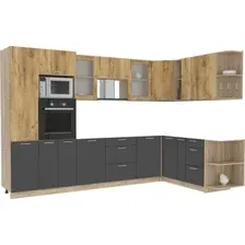 Готовая кухня Интерлиния Мила 1.88x3.2 правая без столешницы (дуб золотой/антрацит)