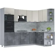 Готовая кухня Интерлиния Мила Лайт 1.68x2.6 правая (персидский жемчуг/бетон портленд/серый каспий)