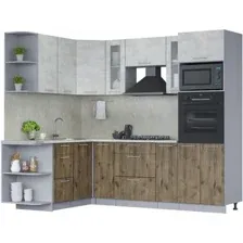 Готовая кухня Интерлиния Мила 1.68x2.4 левая (бетон лайт/дуб веллингтон/опал светлый)