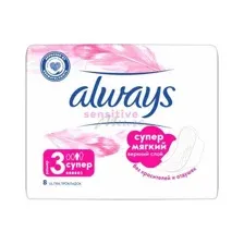 Прокладки женские гигиенические ALWAYS Ultra Sensitive Super Single ультратонкие, 8 шт